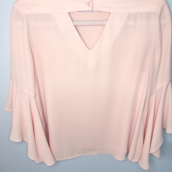 Suzy Shier Pink Blouse with Ruffle Bell Sleeves - Picture 8 of 8